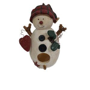 Birdhouse Garden Hummingbird Snowman with Mittens Hearts Red Plaid Hat Resin